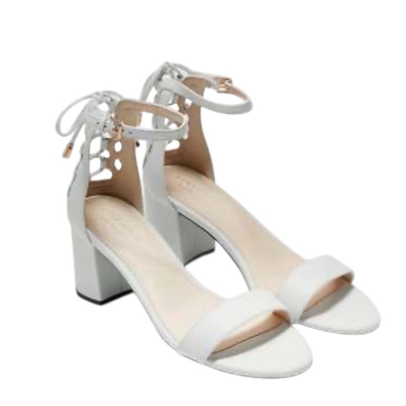 Cole Haan Grand OS off White Block Heel Sandals lace up detail ankle strap 8 - Picture 1 of 11